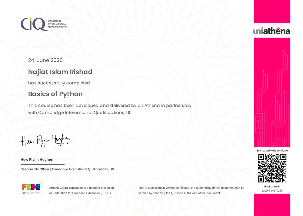 Basics of Python certificate