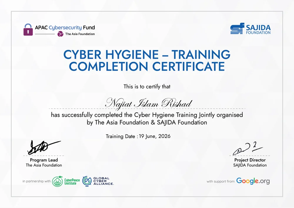 Cyber Hygiene Training Completion certificate