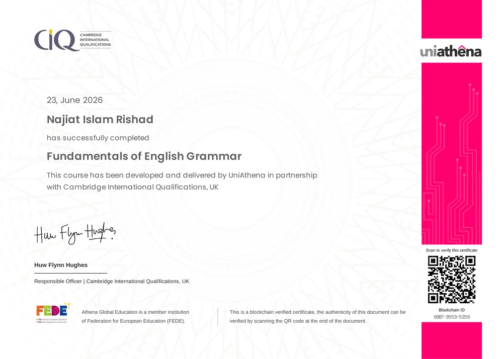 Fundamentals of English Grammar certificate