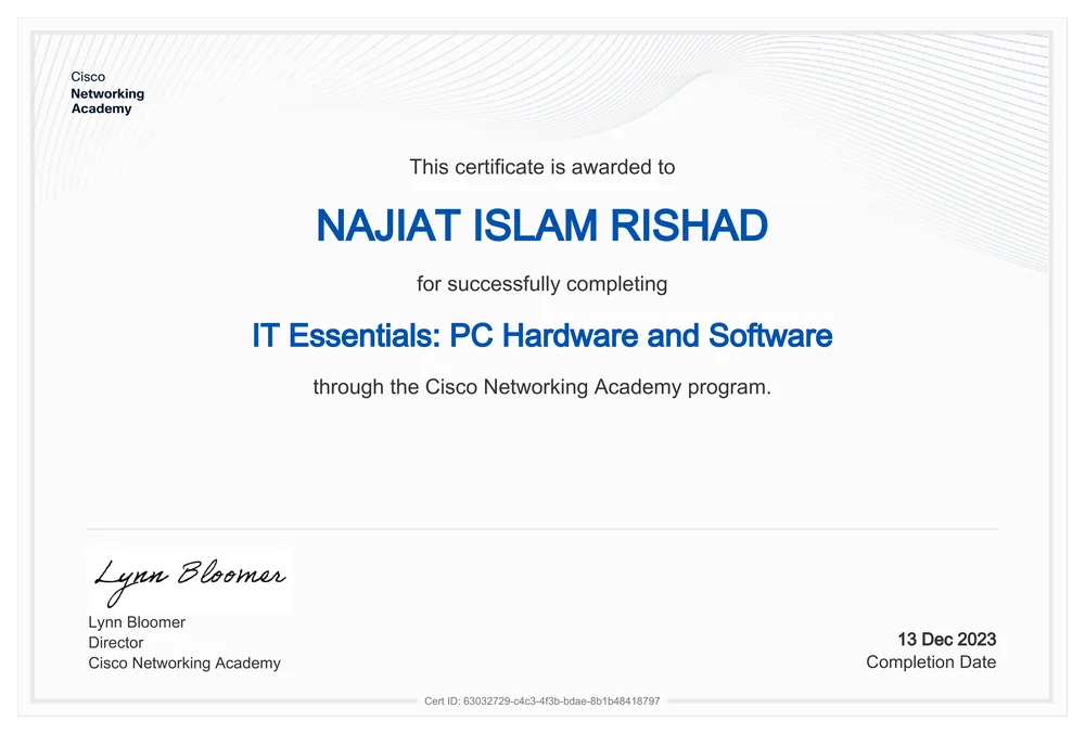 IT Essentials: PC Hardware and Software certificate